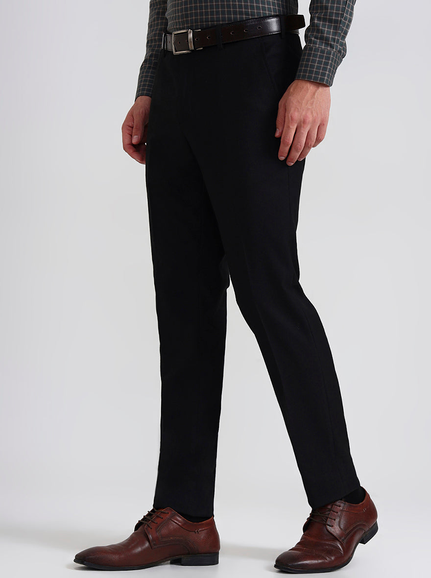 Black Solid Slim Fit Formal Trouser | JadeBlue Youth