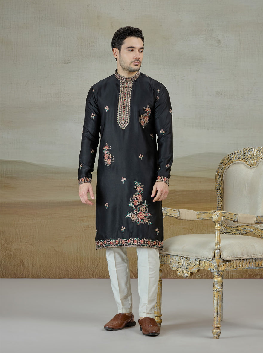 Black Embroidered Kurta Pajama | Virasana