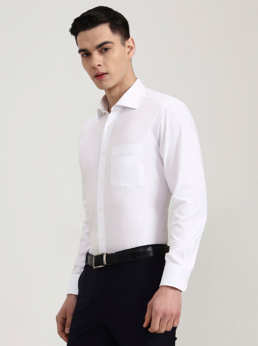 White Printed Slim Fit Formal Shirt | JadeBlue Super Luxe
