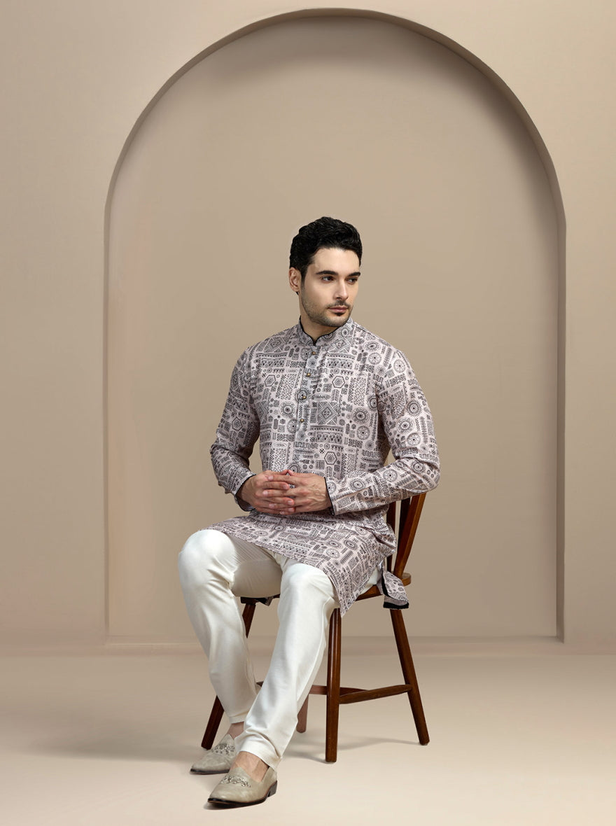Black & Beige Printed Kurta | The Kurta Company