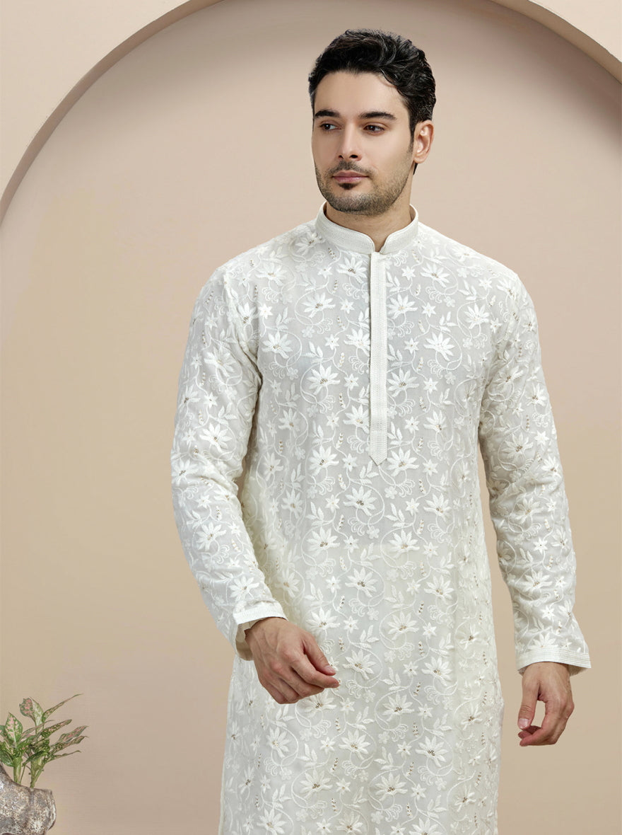 Cream Embroidered Kurta Pajama | Virasana