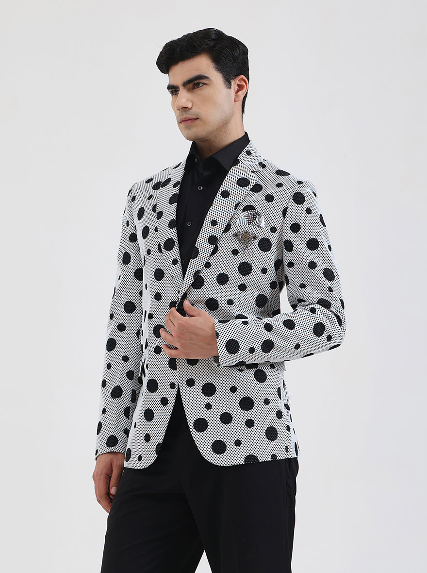 White Printed Regular Fit Blazer | JB Studio