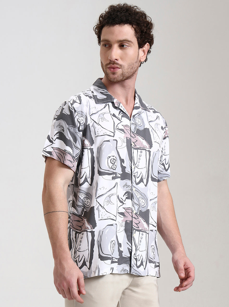 Brown Printed Slim Fit Casual Shirt | Greenfibre