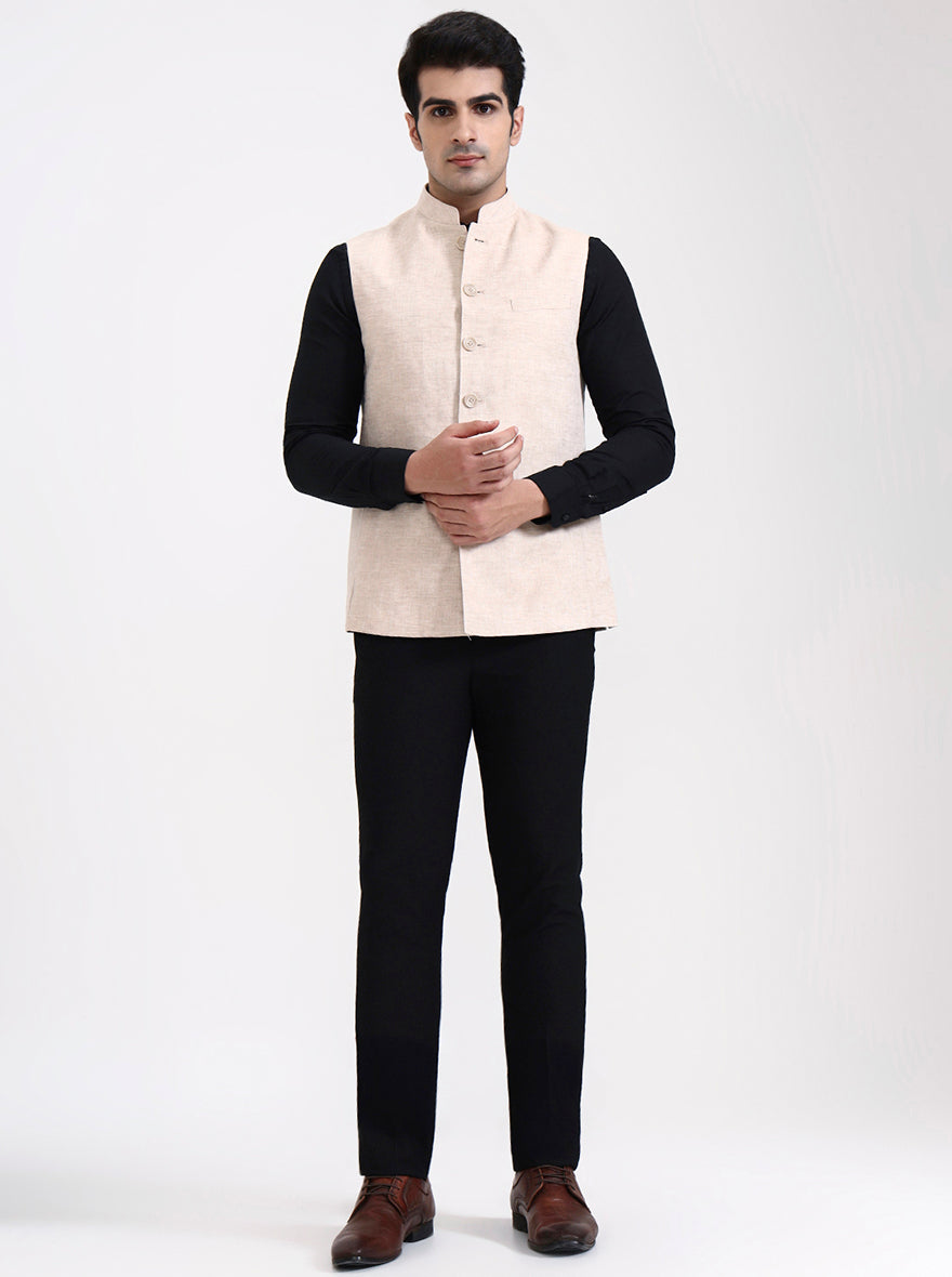 Fawn Solid Regular Fit Modi Jacket | JadeBlue