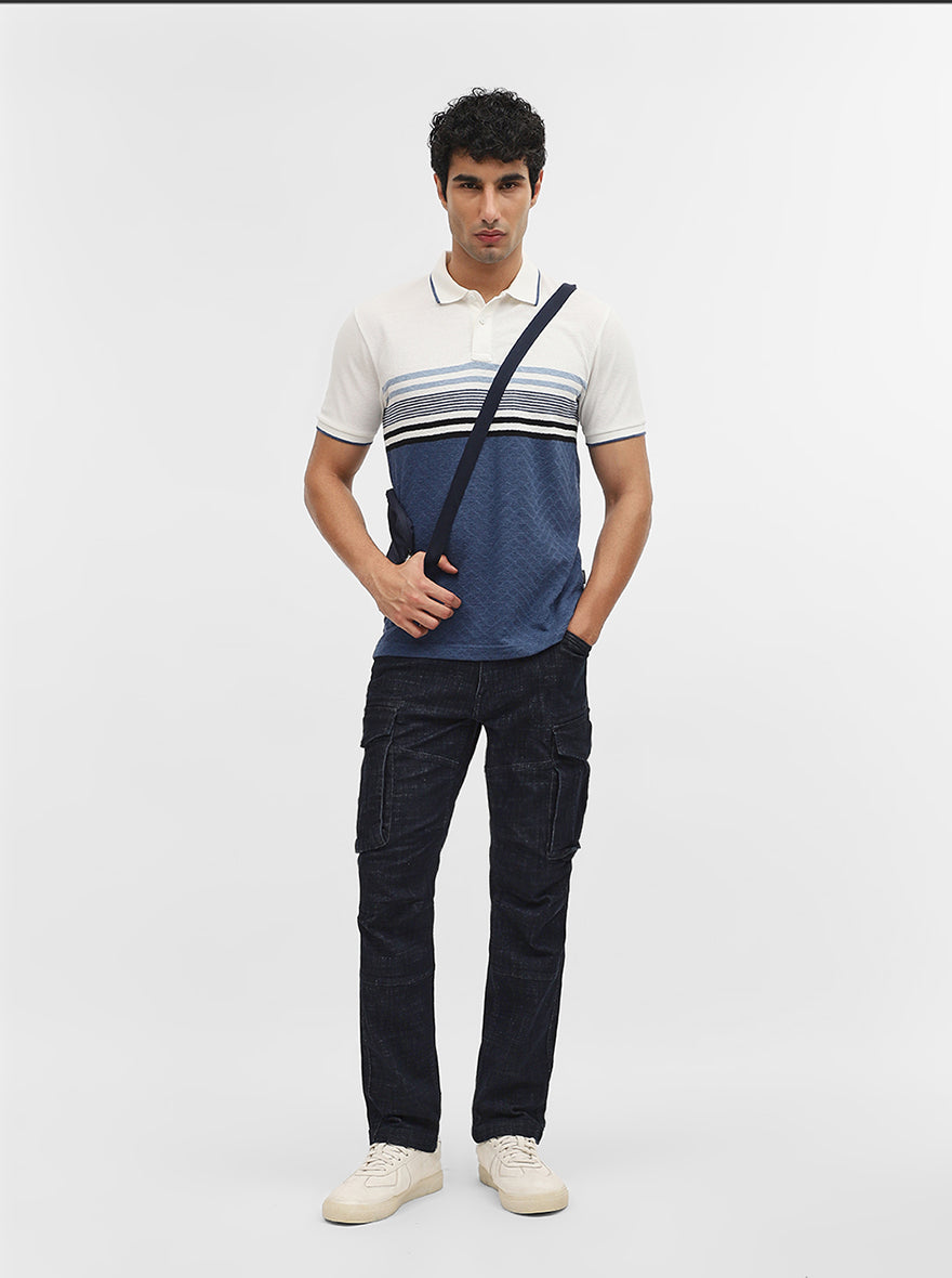 Blue & White Striped Slim Fit Polo T-Shirt | Greenfibre