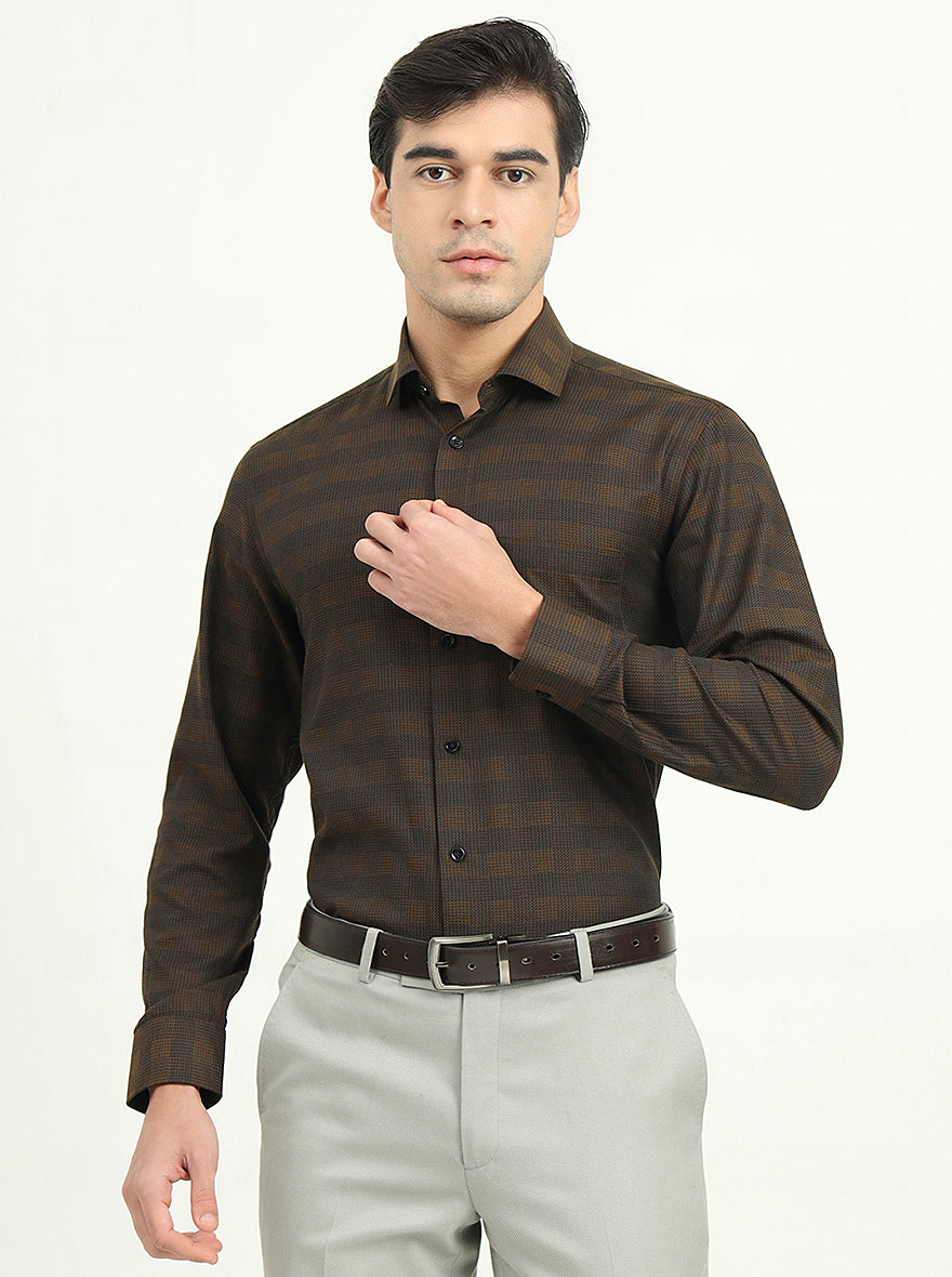 Brown Checked Slim Fit Formal Shirt | Greenfibre