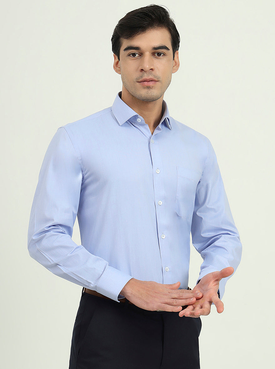 Light Blue Solid Regular Fit Formal Shirt | Greenfibre