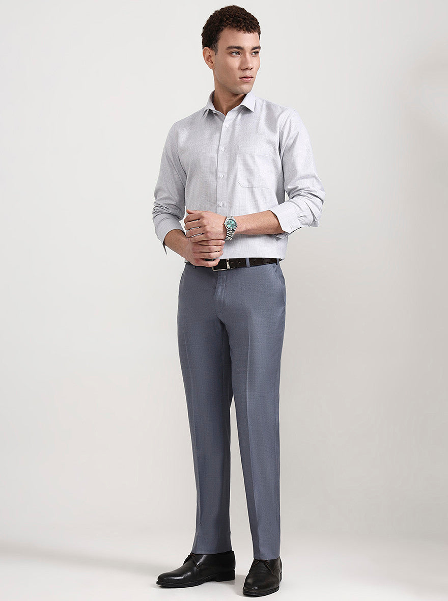 Light Blue Solid Regular Fit Formal Trouser | JadeBlue