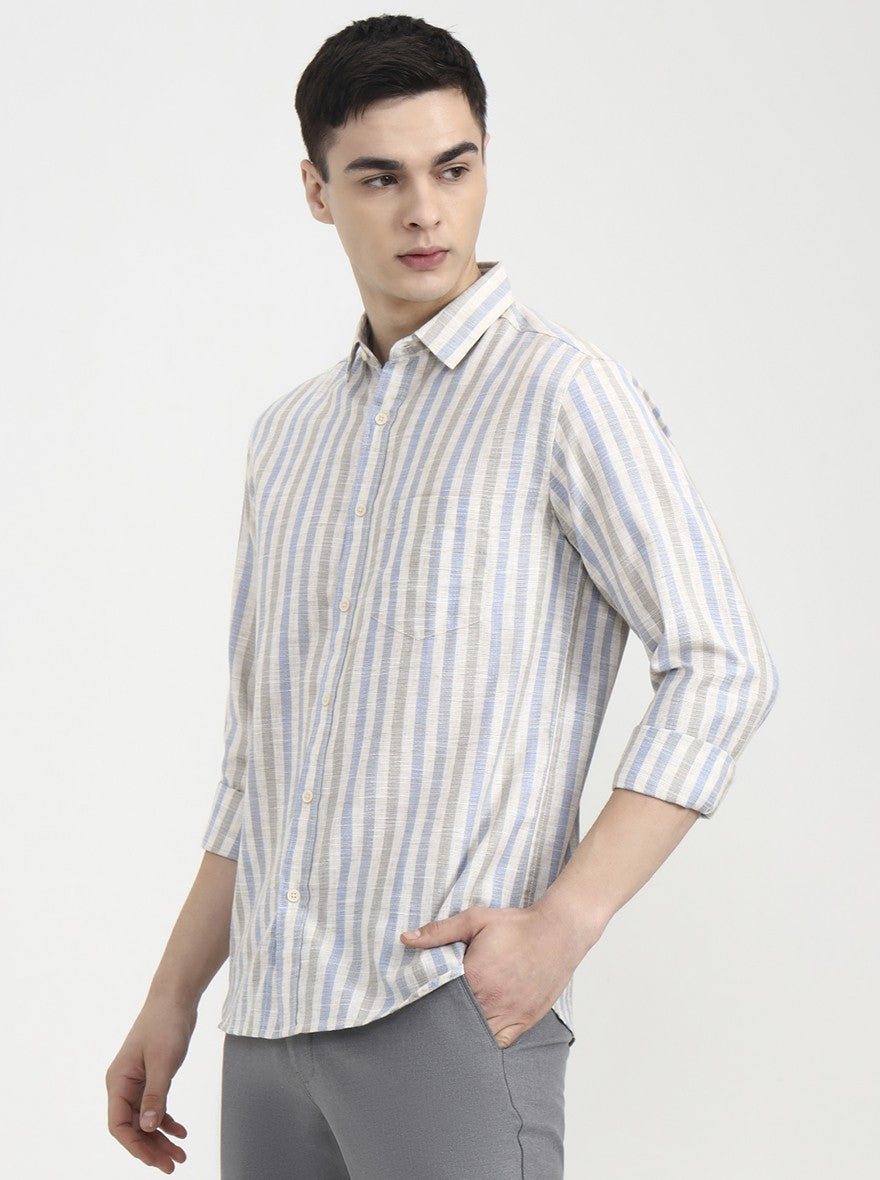 Blue Striped Slim Fit Casual Shirt | Greenfibre