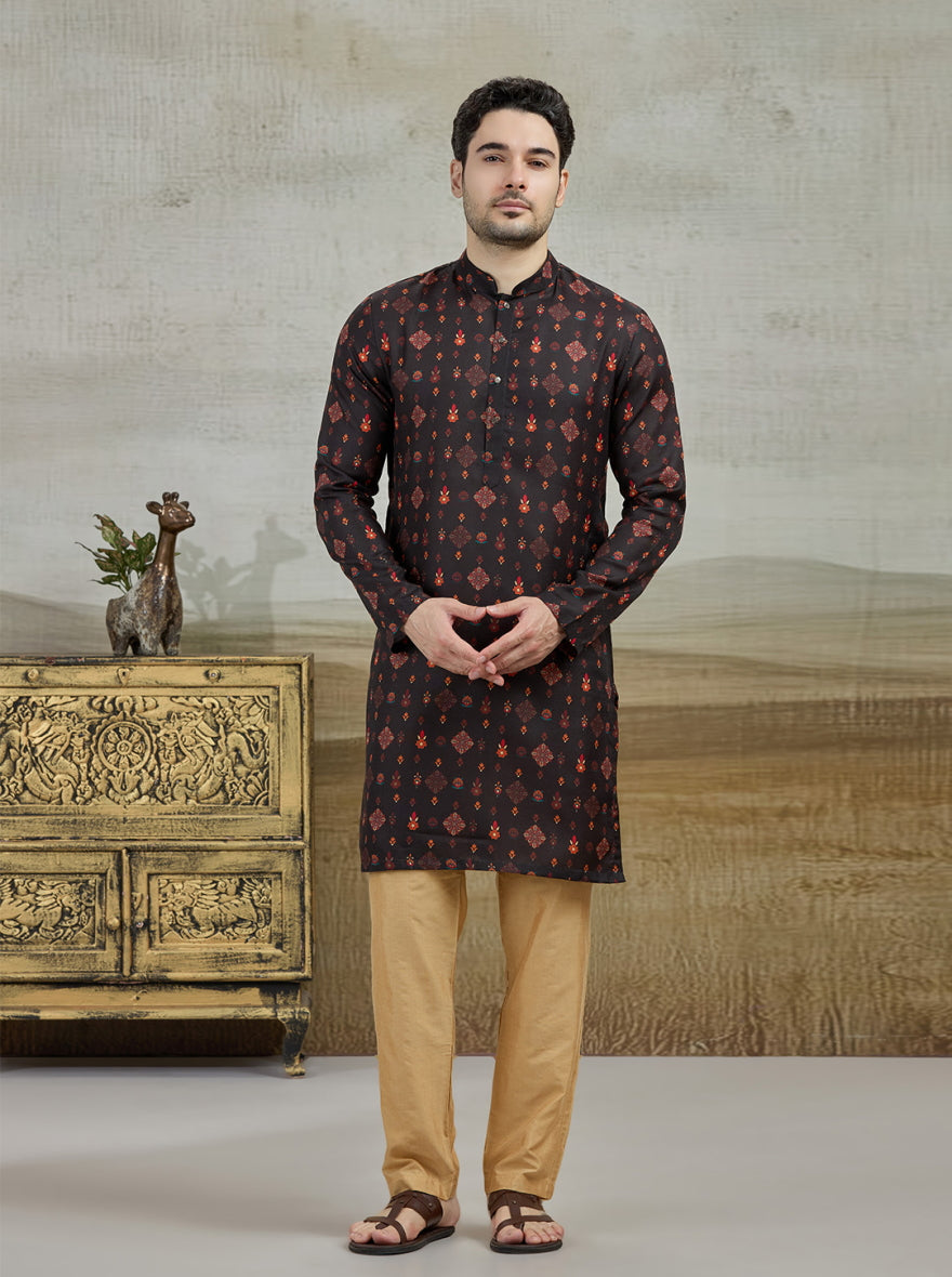 Black & Brown Printed Kurta | The Kurta Company
