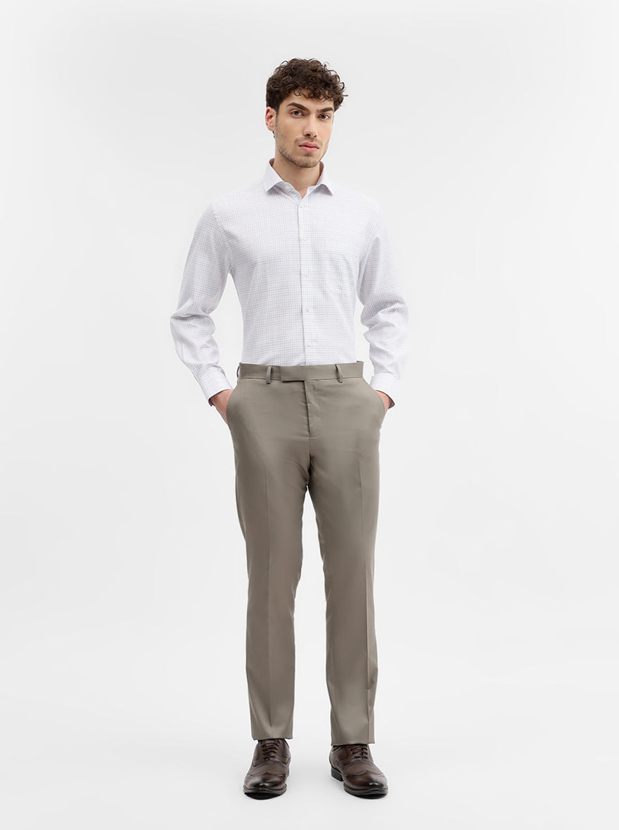 Cement Grey Solid Slim Fit Formal Trouser | Greenfibre