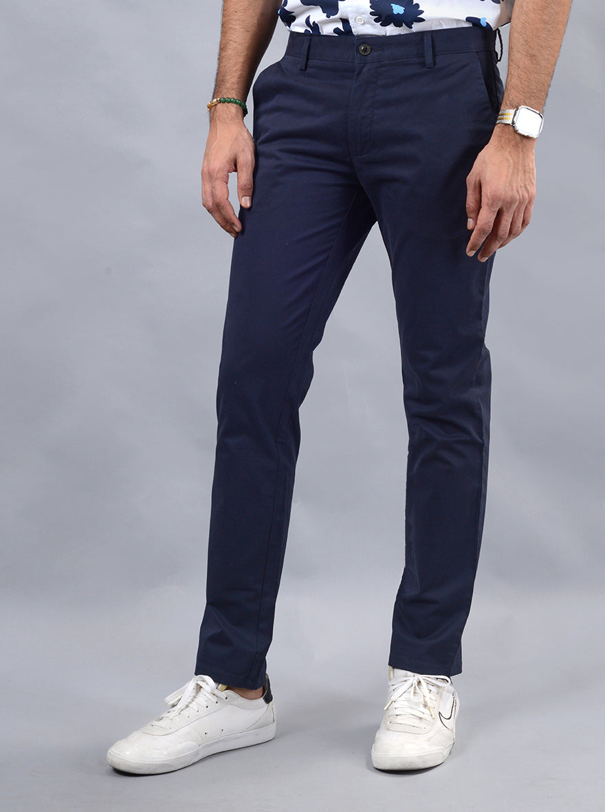 Navy Blue Solid Uno Fit Casual Trouser | JadeBlue