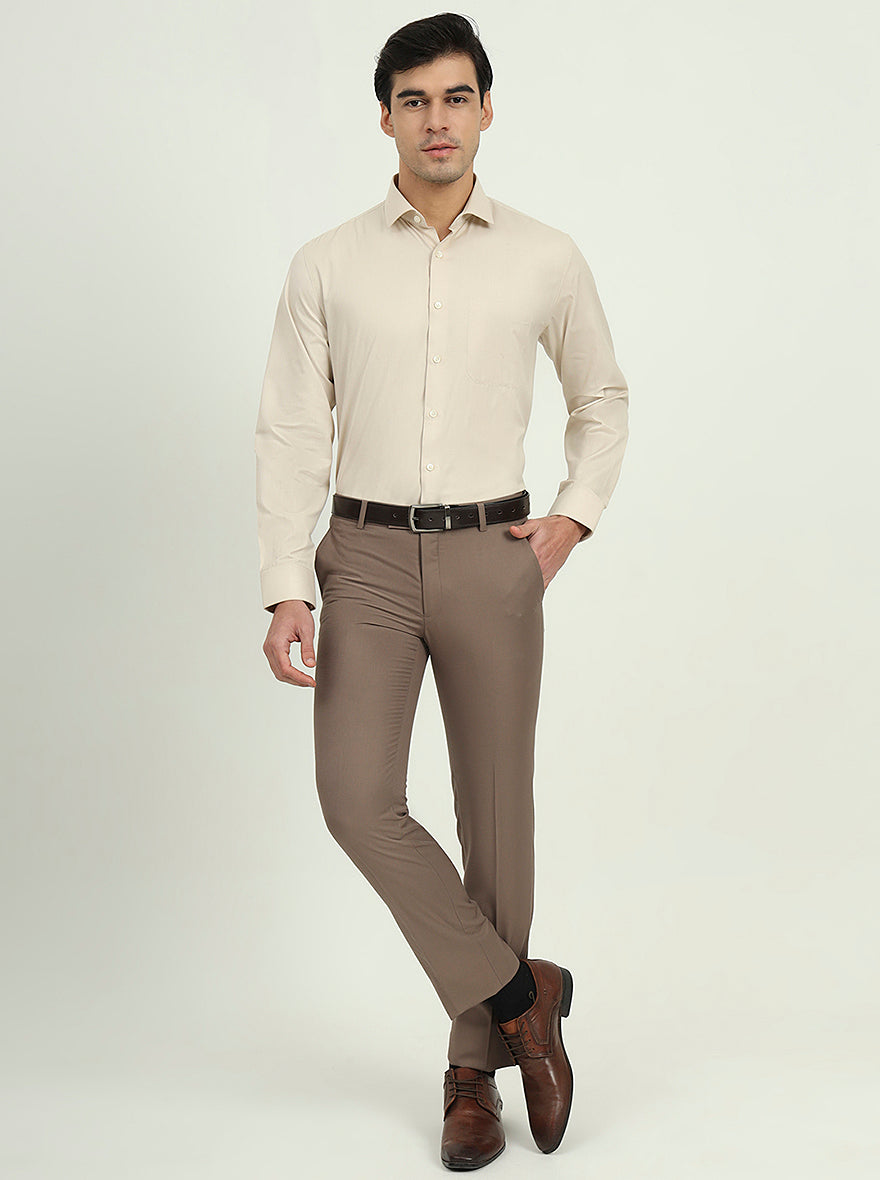 Beige Solid Regular Fit Formal Shirt | Greenfibre