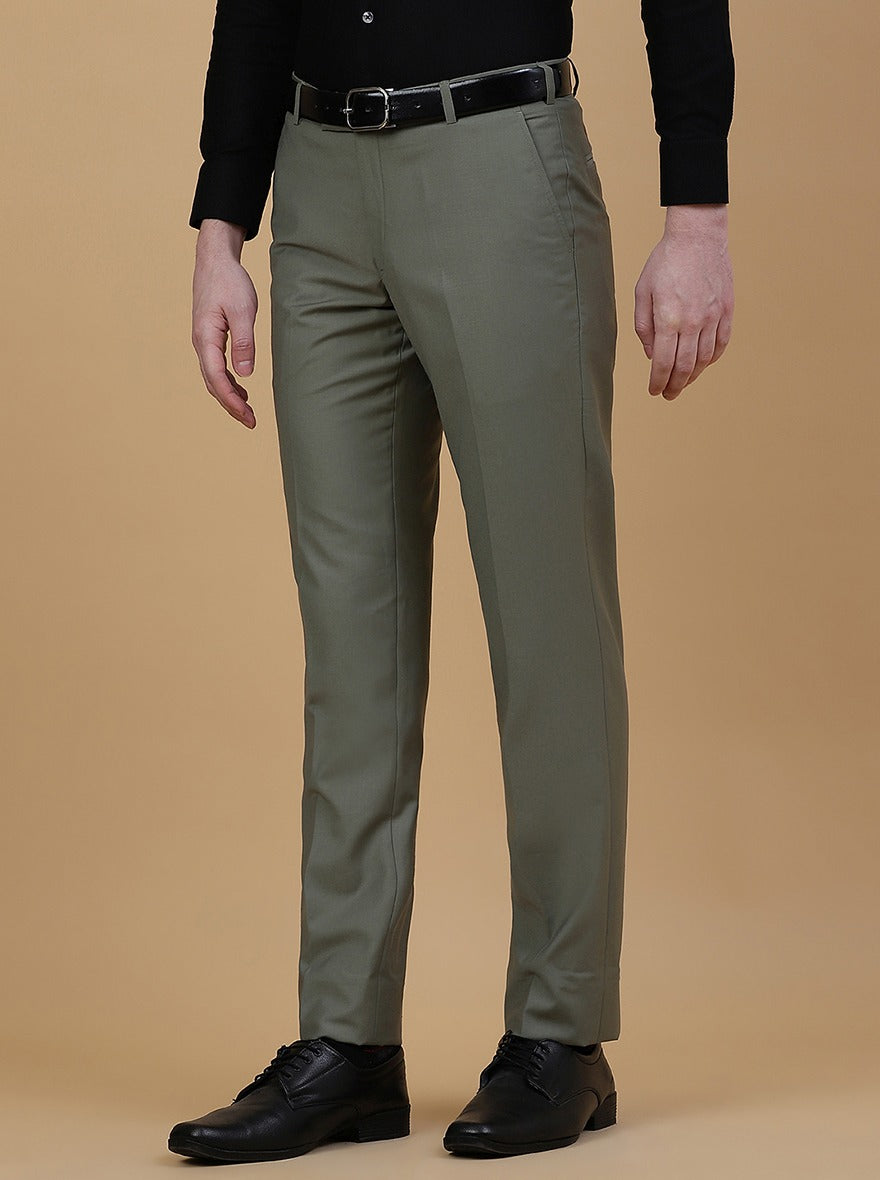 Green Solid Slim Fit Formal Trouser | Metal