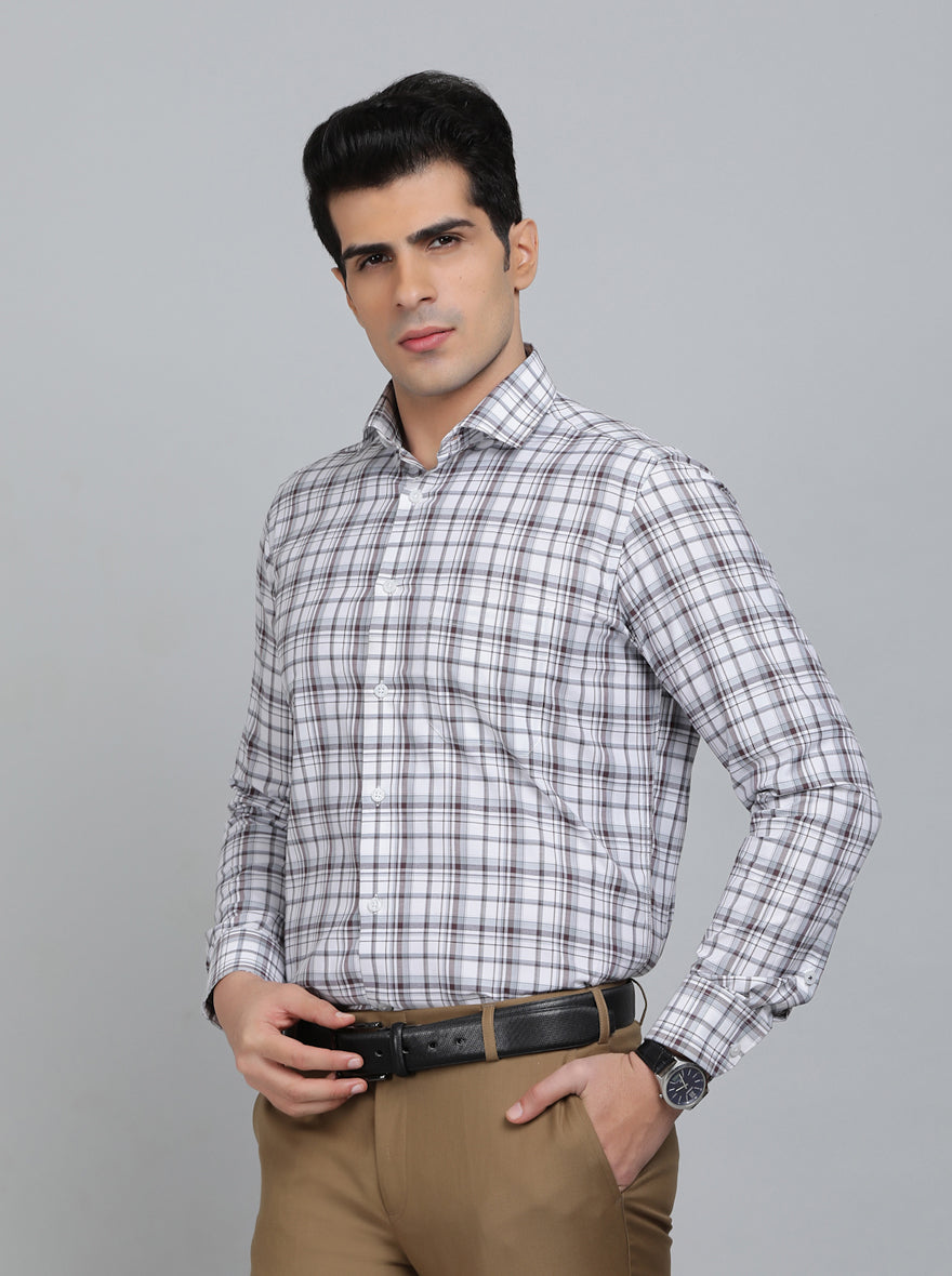Brown Checked Slim Fit Formal Shirt | Greenfibre
