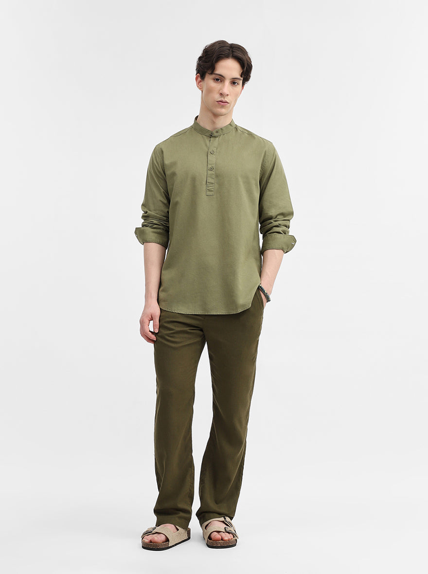 Green Solid Slim Fit Short Kurta | Greenfibre
