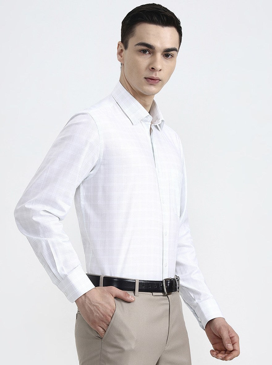 White & Green Checked Regular Fit Formal Shirt | JadeBlue