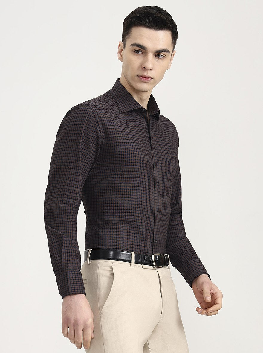 Brown Checked Slim Fit Formal Shirt | JadeBlue Super Luxe