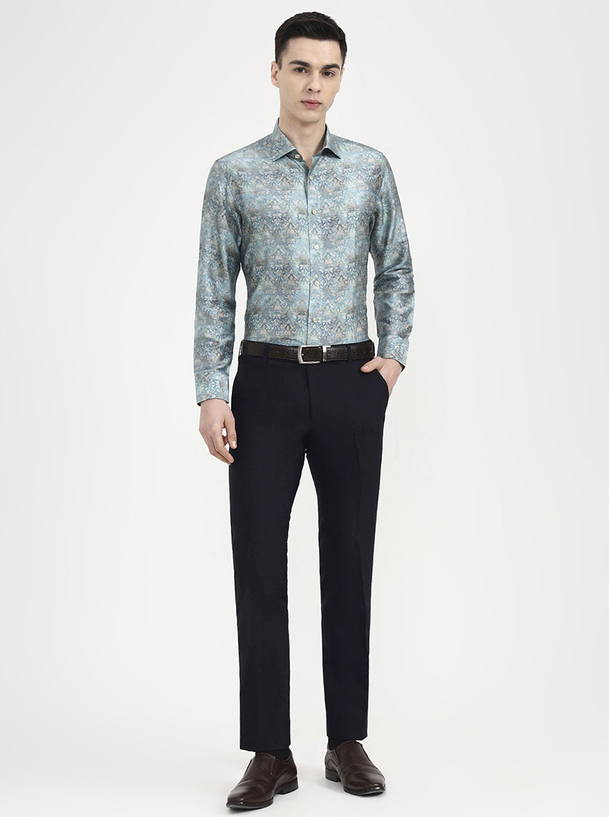 Green Printed Slim Fit Formal Shirt | JadeBlue Super Luxe