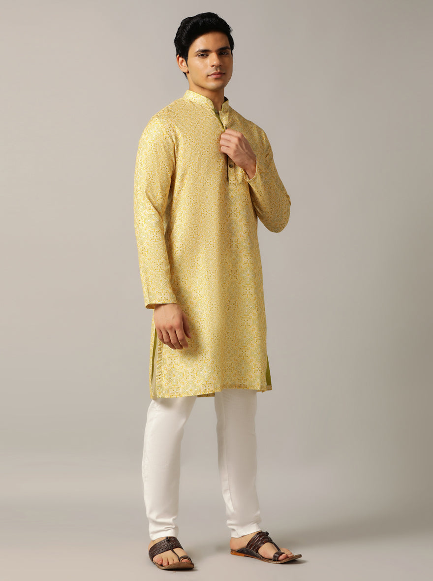 Yellow Printed Kurta | The Kurta Company