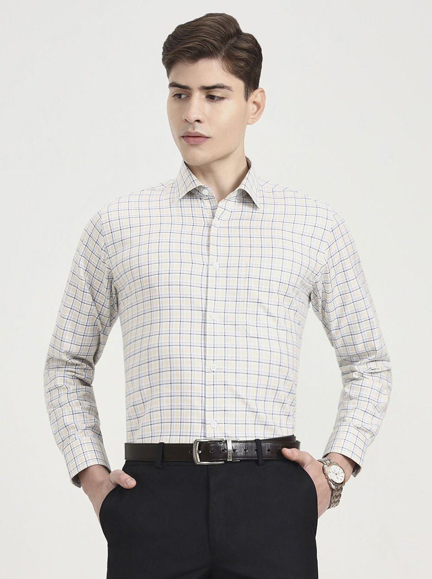 Yellow Checked Regular Fit Formal Shirt | JadeBlue