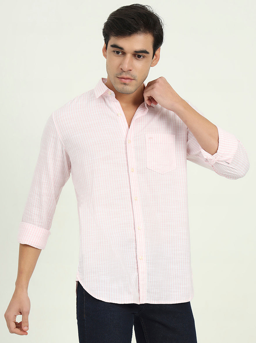 Pink Striped Slim Fit Casual Shirt | JadeBlue