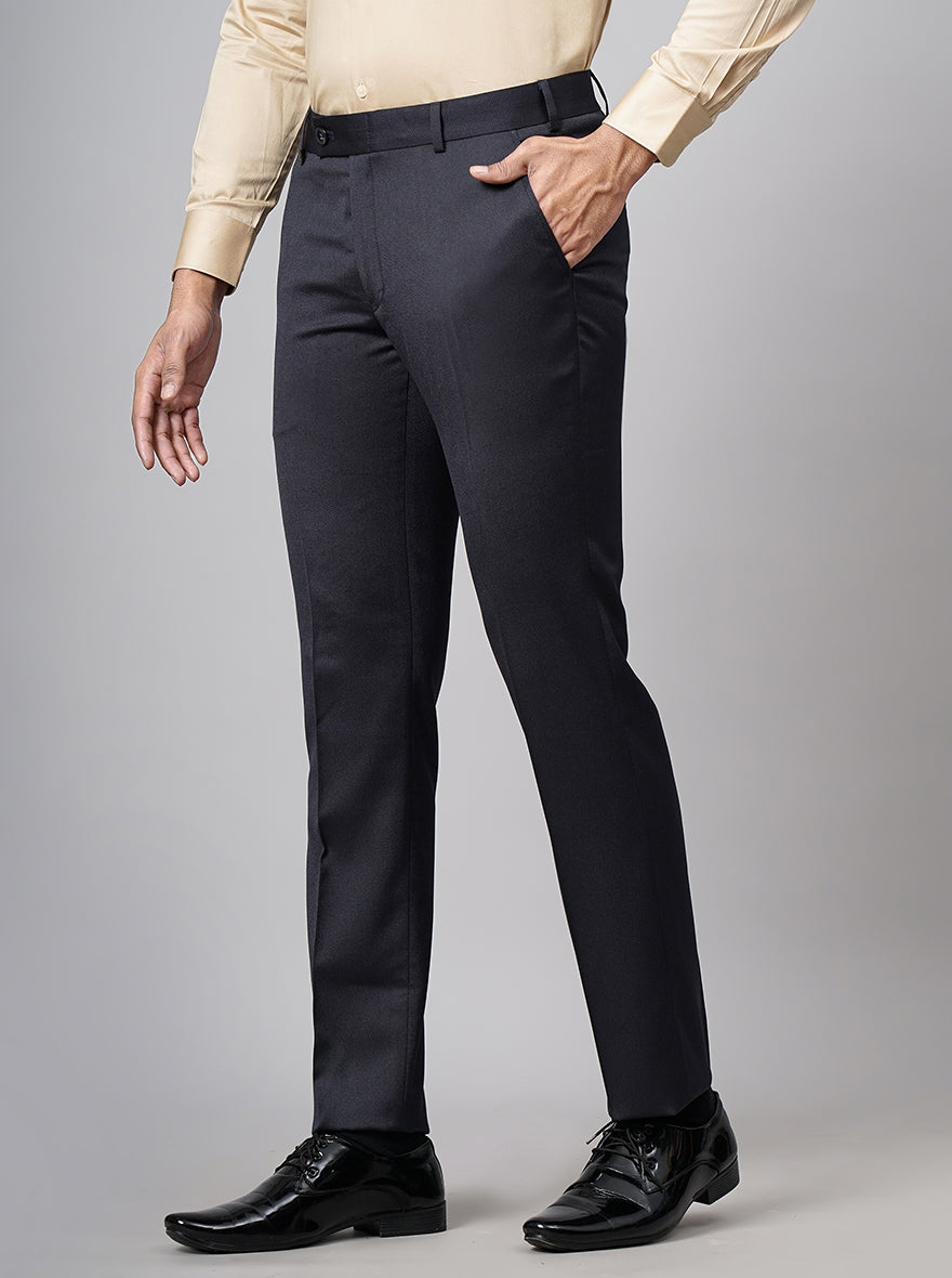Dark Grey Solid Slim Fit Formal Trouser | JB Studio