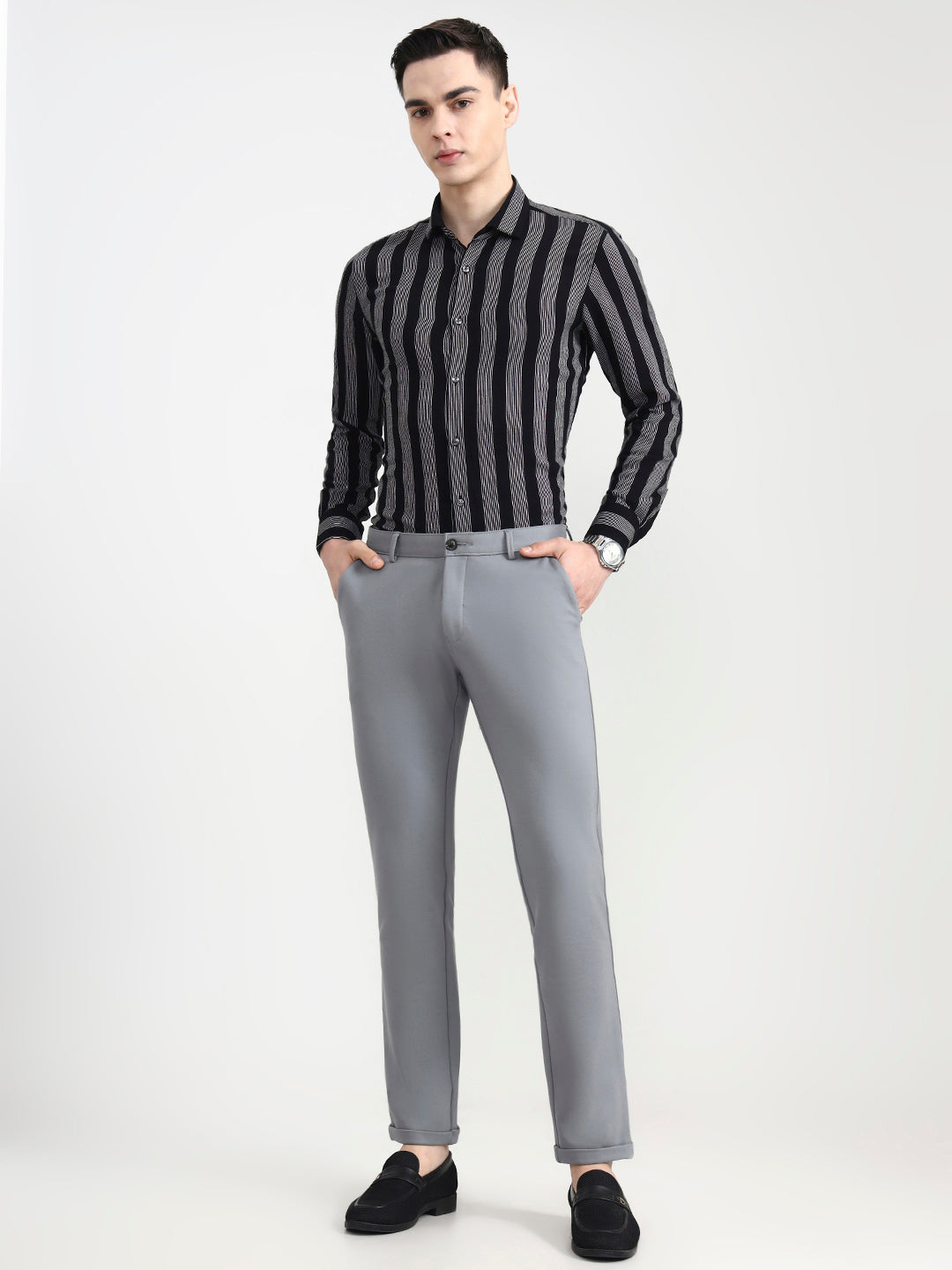 Cement Grey Solid Slim Fit Club Wear Trouser | Wyre