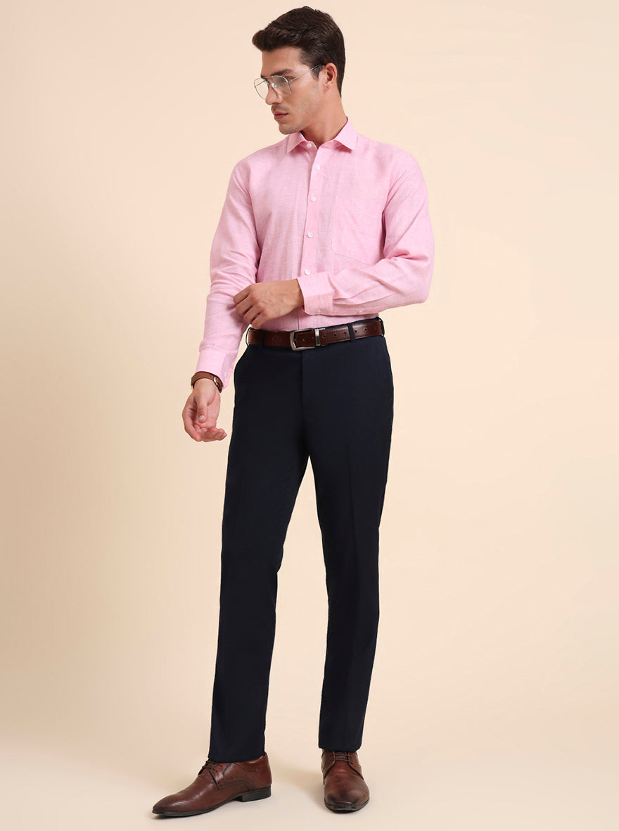 Blue Solid Slim Fit Formal Trouser | Metal