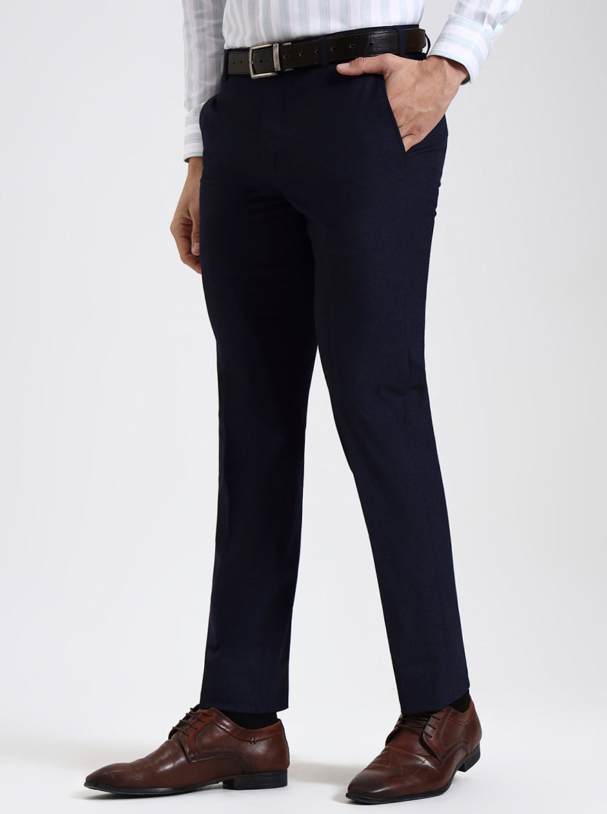 Navy Blue Solid Slim Fit Formal Trouser | JadeBlue Super Luxe