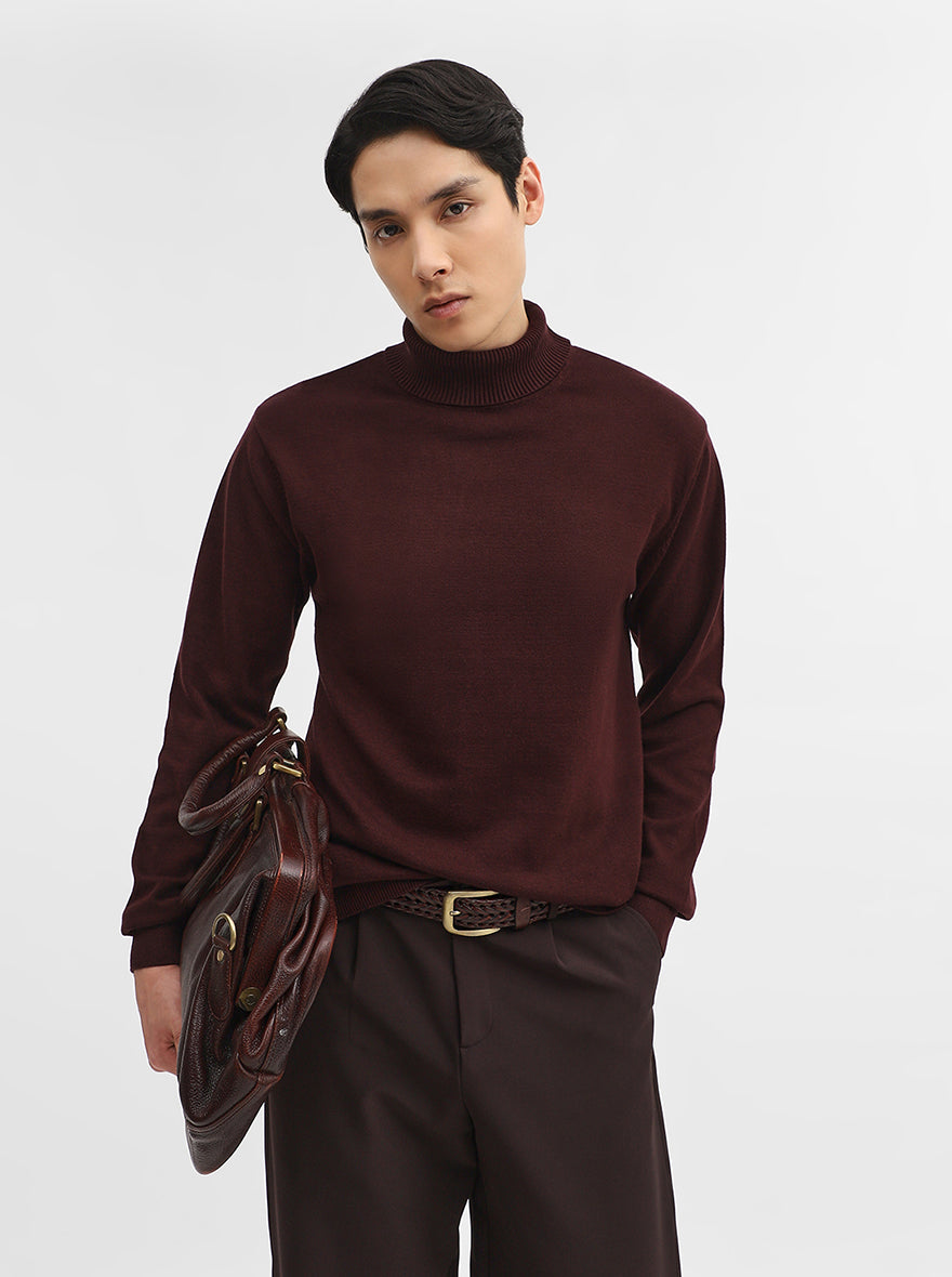 Wine Solid Slim Fit Winter T-Shirt | JadeBlue