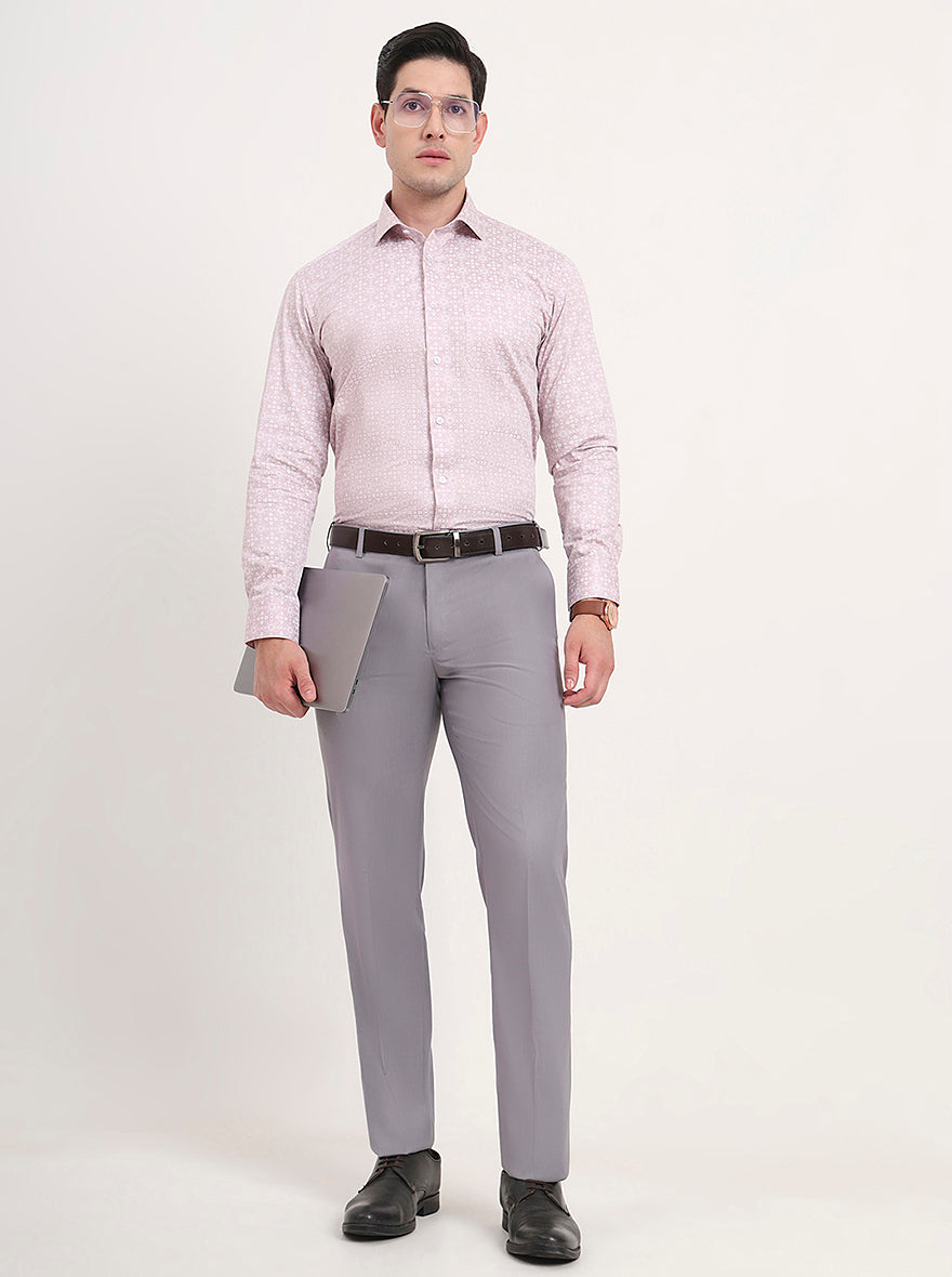 Light Grey Solid Slim Fit Formal Trouser | Metal