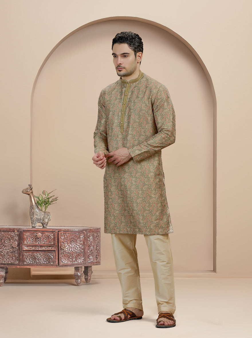 Mehandi Printed Kurta Pajama | Virasana