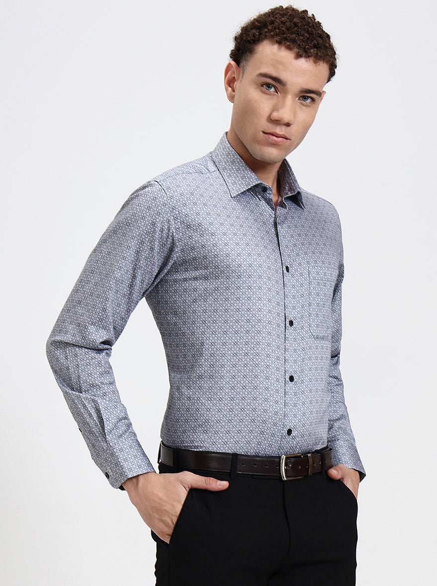 Grey Printed Regular Fit Formal Shirt | JadeBlue