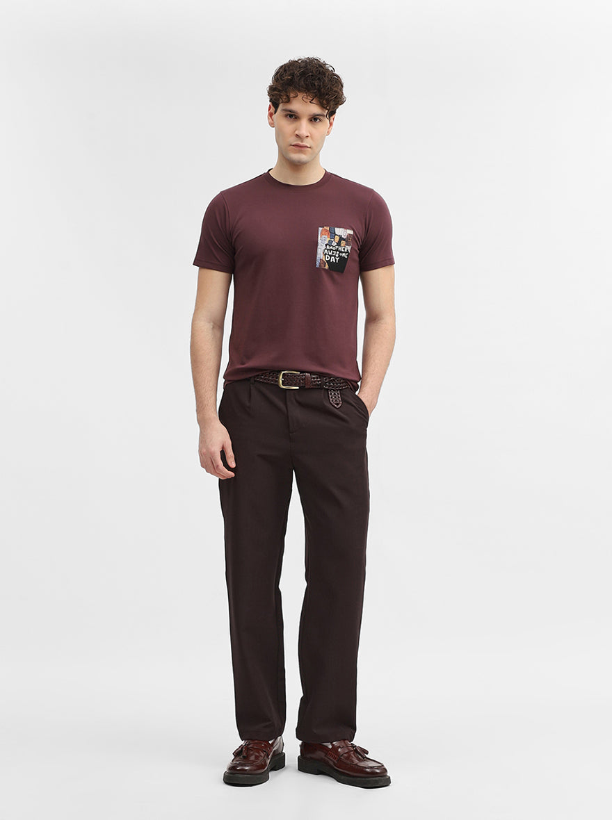 Wine Printed Slim Fit T-Shirt | JadeBlue