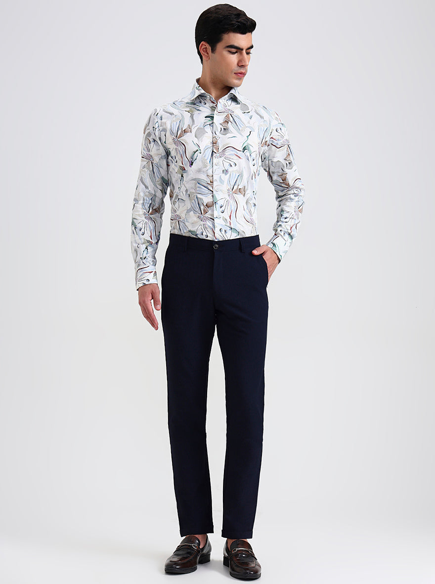 Navy Blue Checked Slim Fit Club Wear Trouser | Wyre