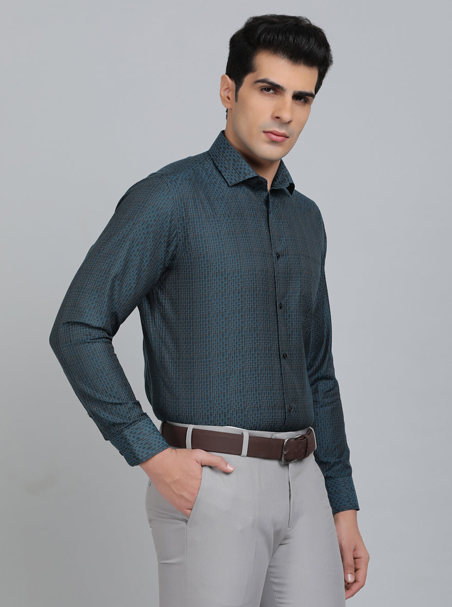 Green Printed Slim Fit Formal Shirt | Greenfibre