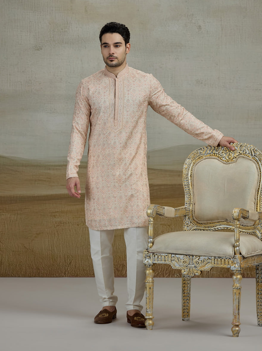 Peach Embroidered Kurta Pajama | TULA