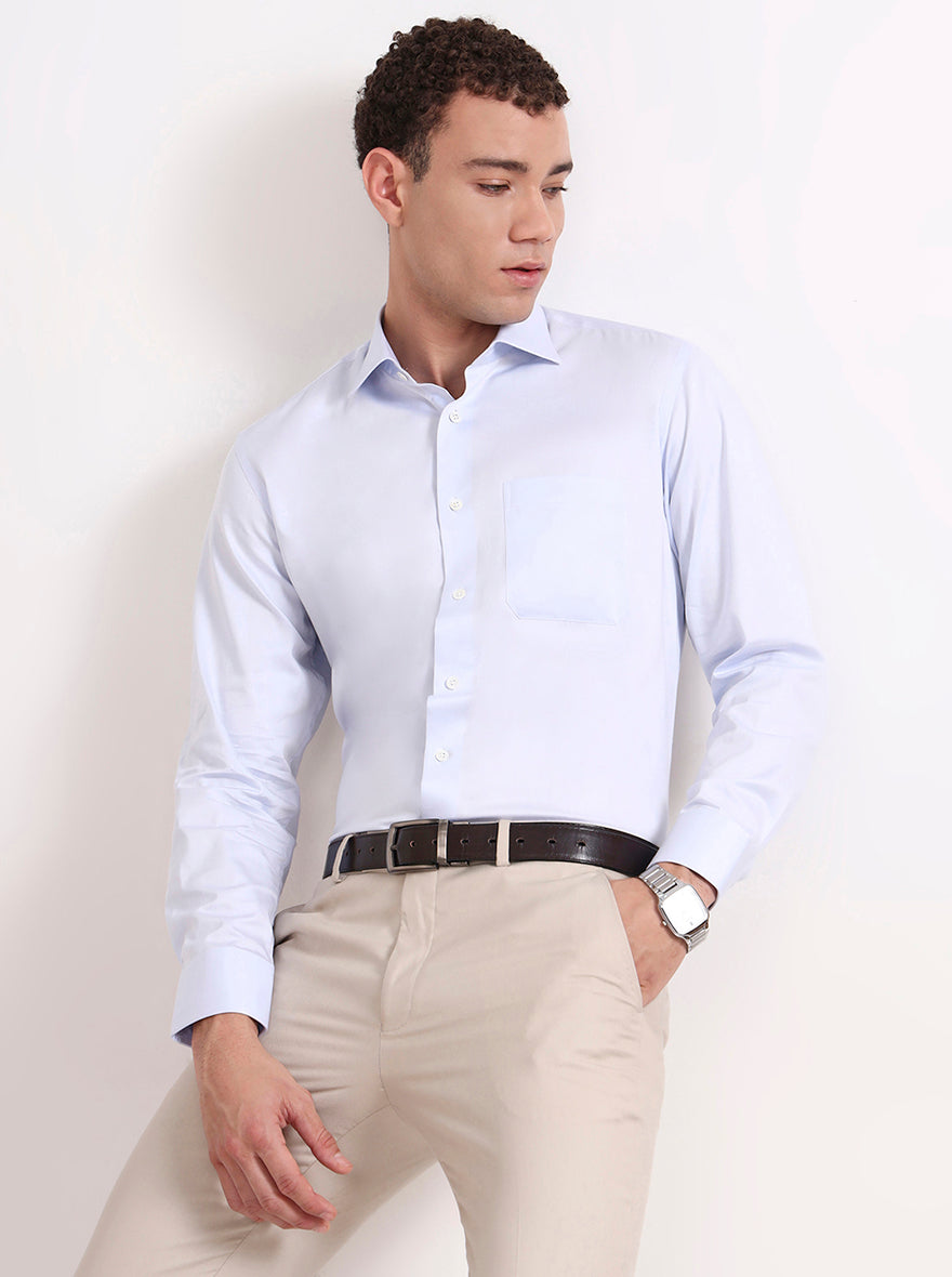Sky Blue Solid Slim Fit Formal Shirt | JadeBlue Super Luxe