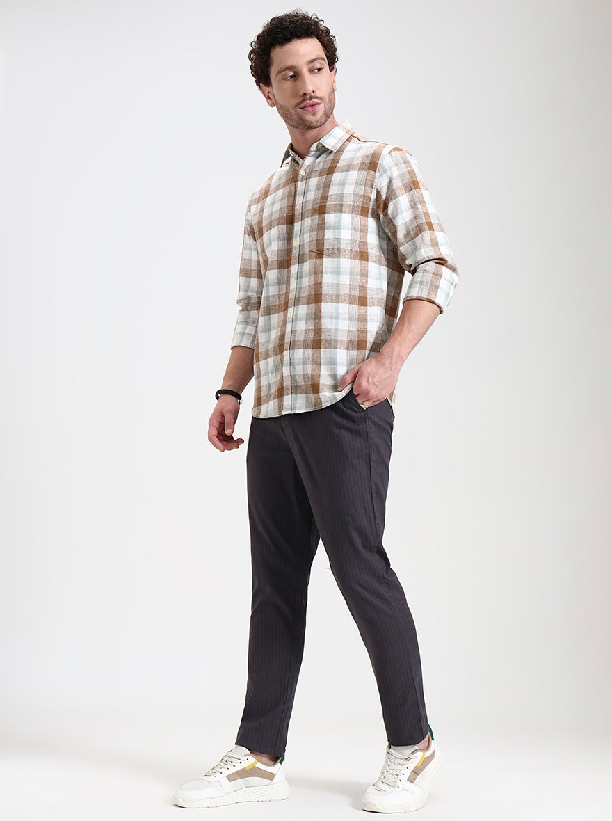 Dark Grey Striped Regular Fit Track Pant | JadeBlue