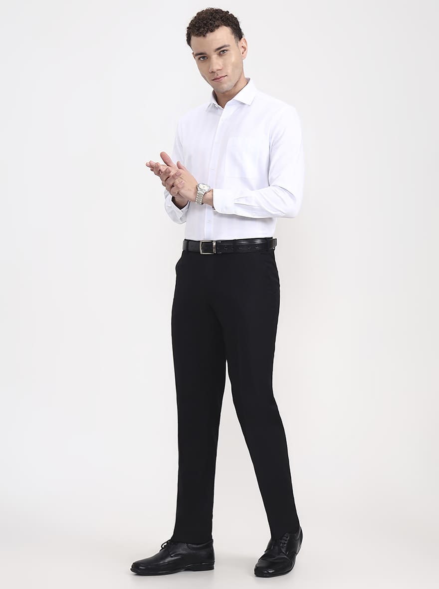 Black Solid Regular Fit Formal Trouser | JadeBlue