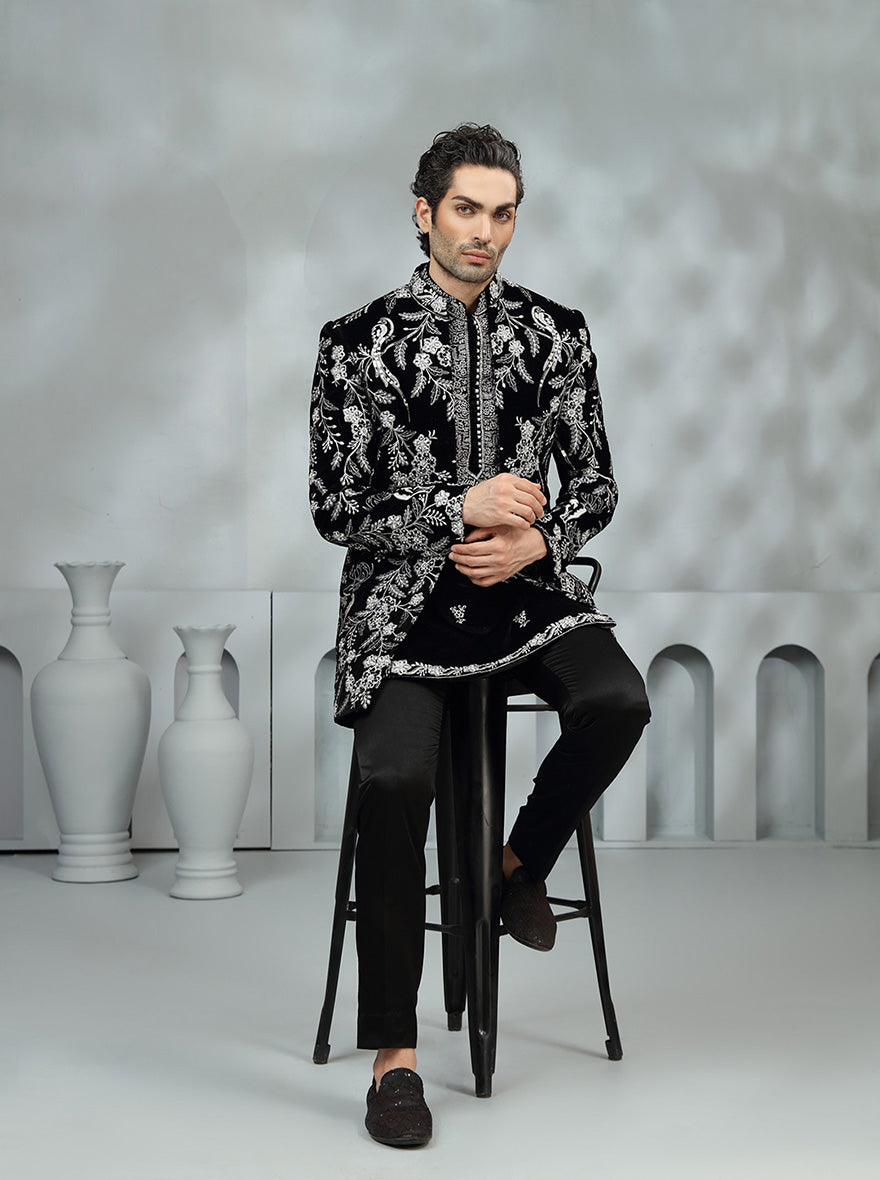 Black Embroidered Indowestern | Virasana