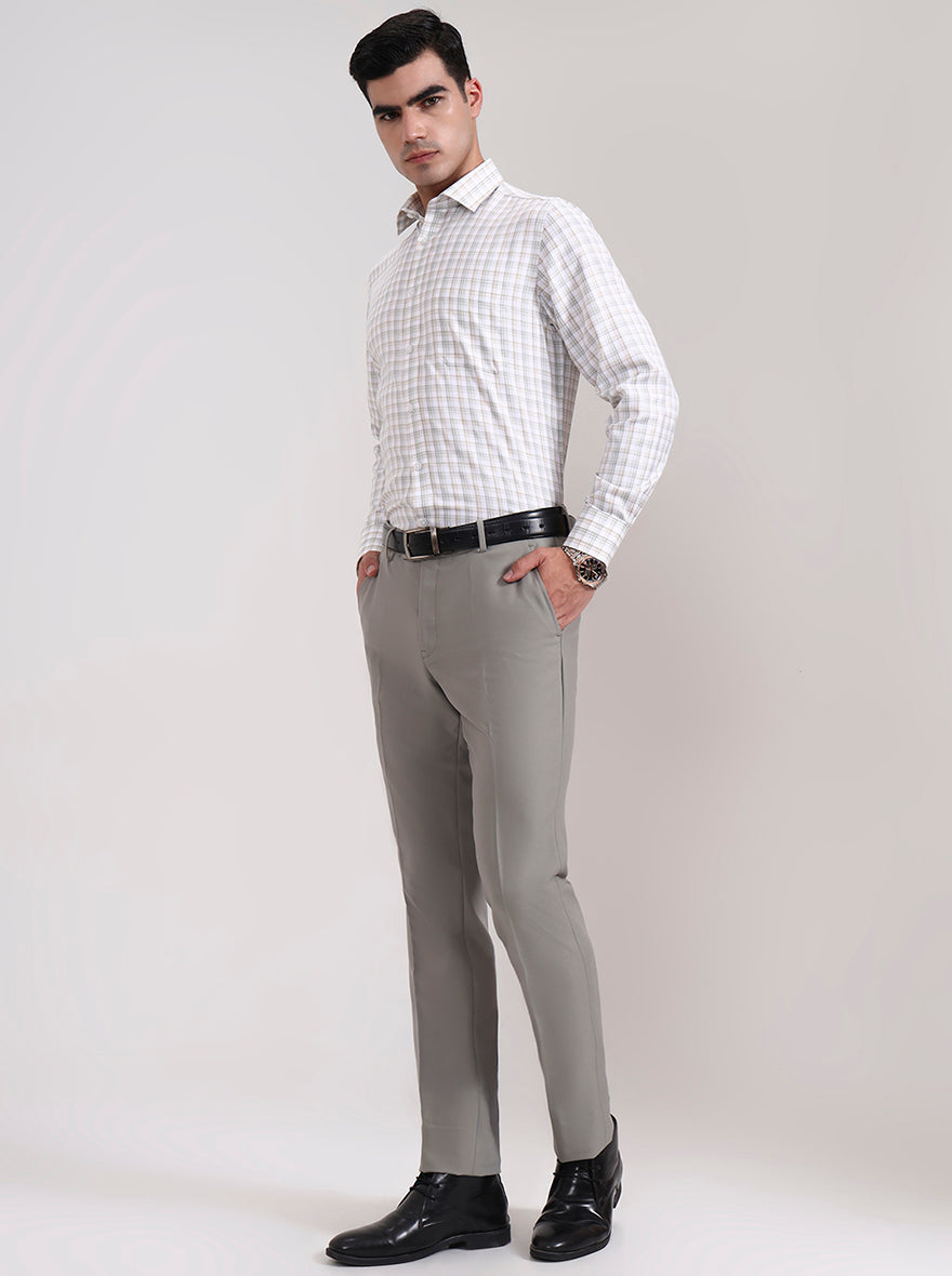 Pista Grey Solid Slim Fit Formal Trouser | Metal