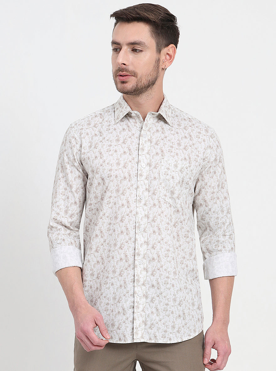Beige Printed Slim Fit Semi Casual Shirt | JadeBlue