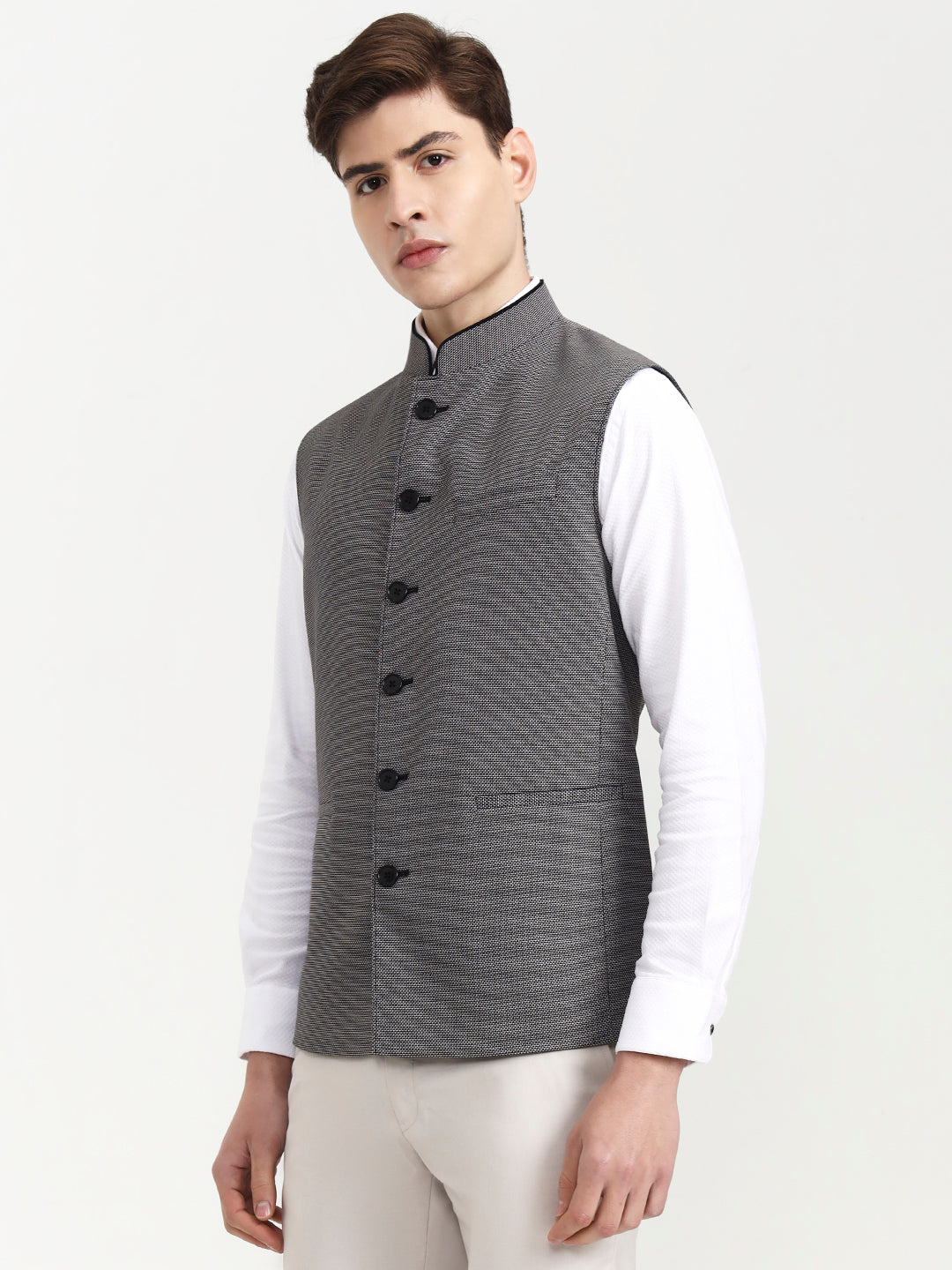Grey & Black Solid Modi Jacket | JadeBlue