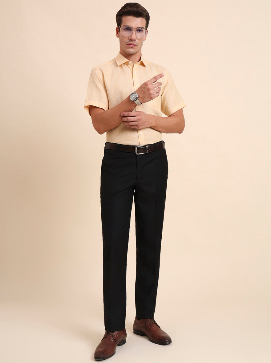 Black Solid Slim Fit Formal Trouser | Metal