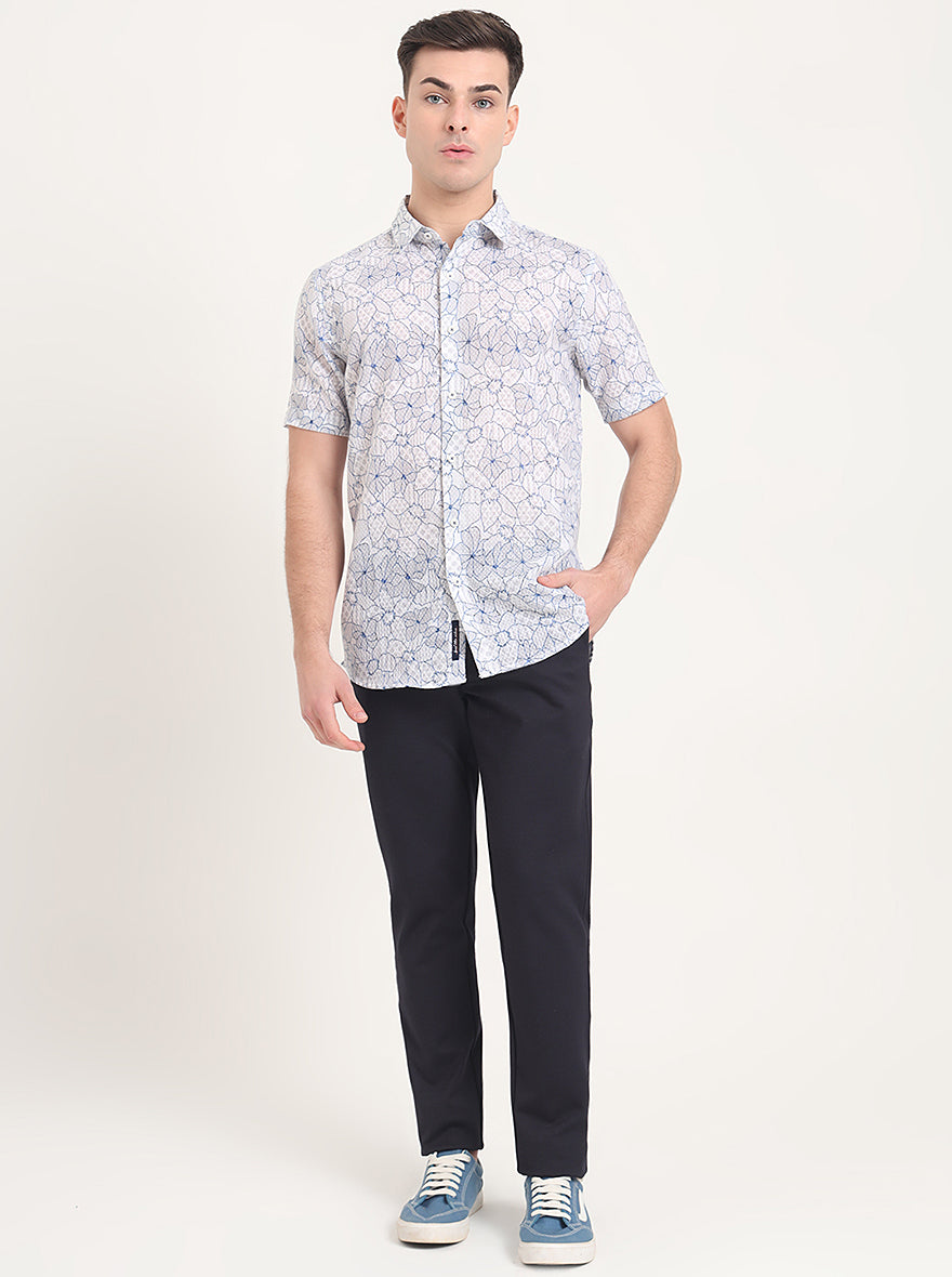 Blue Printed Slim Fit Casual Shirt | JadeBlue