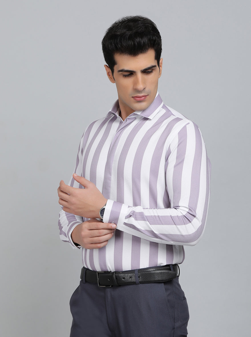 Purple Striped Slim Fit Party Wear Shirt | Wyre