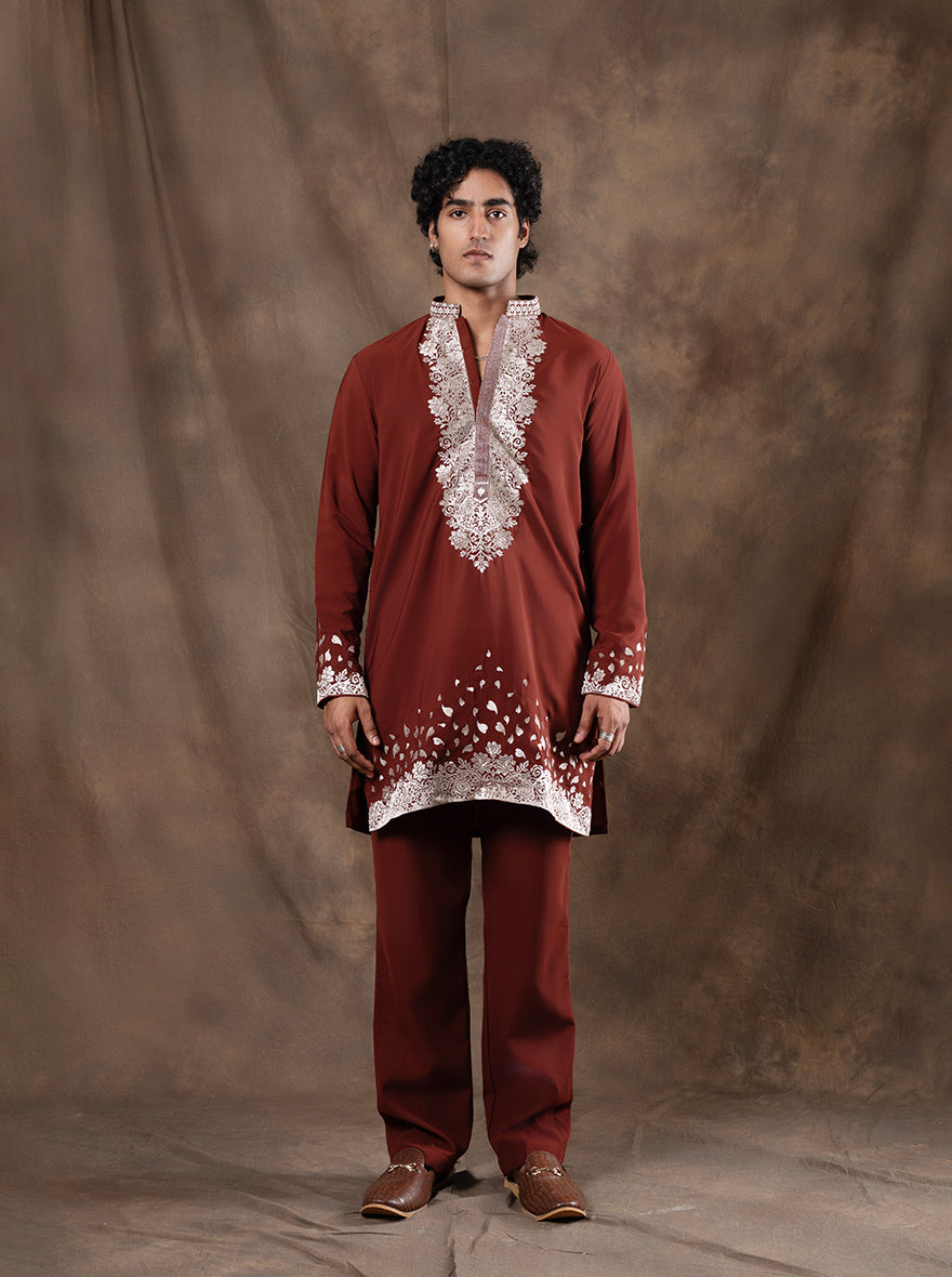 Rust Embroidered Kurta Pajama | Virasana