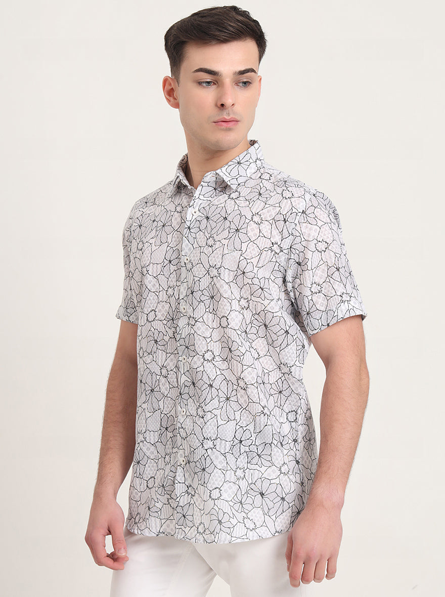 Grey Printed Slim Fit Casual Shirt | JadeBlue